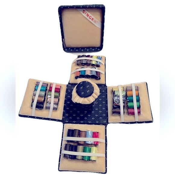 Vintage Singer Sewing Case Box Collapsible Cube Box Padded Thread Fabric… - Picture 1 of 12